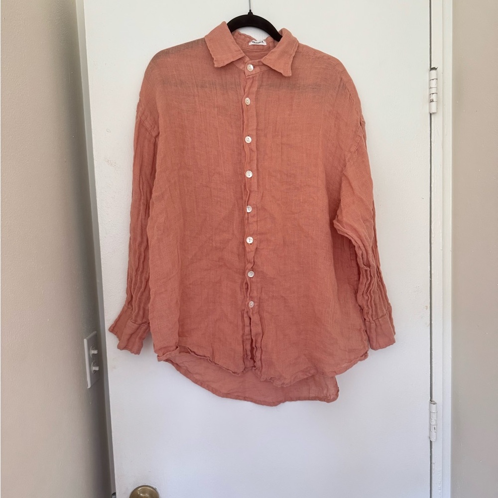 Vitamin A Coral Button-Up Linen Top